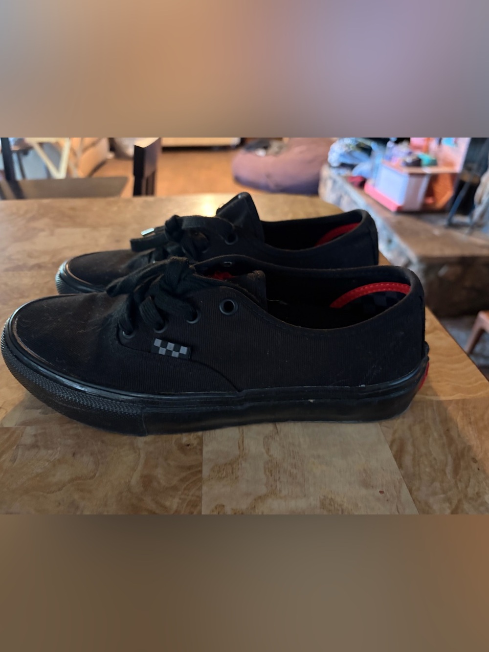 Black Vans Canvas Sneakers with Checker Accent - Unbranded